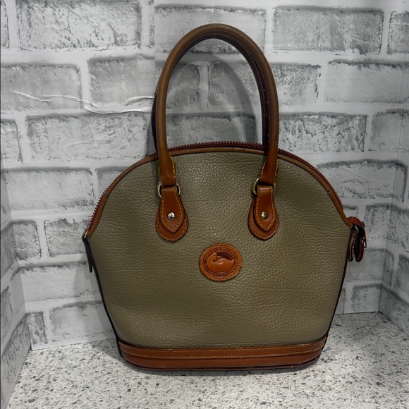 Vintage Dooney & Bourke All-Weather Leather Norfolk Satchel in Taupe - Picture 1 of 11